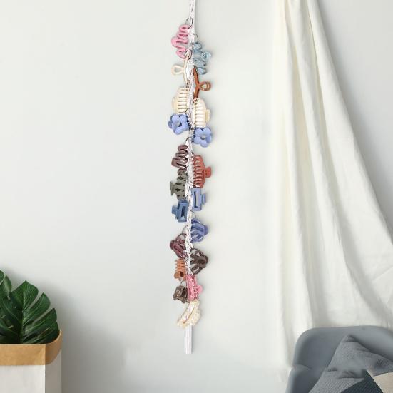 Boho Hair Clip Organizer Braided Vertical Hair Claw Holder with 20 Metal