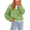 Women's Single Breasted Embroidered Knit Cardigan Sweater with Button Front and Long Sleeve