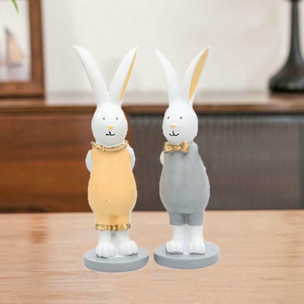 2pcs Gold Color Egg Animal Model Ornaments Hand-painted Easter Rabbit Figurine  Bedroom