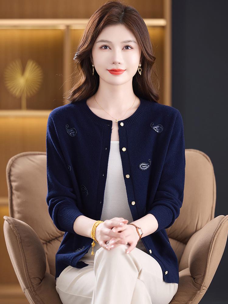 Damen 100% Woll-Cardigan-Mantel - Herbst/Winter 2025 Kollektion, Perfekt für Mittelalte & Ältere, Locker sitzender Pullover.