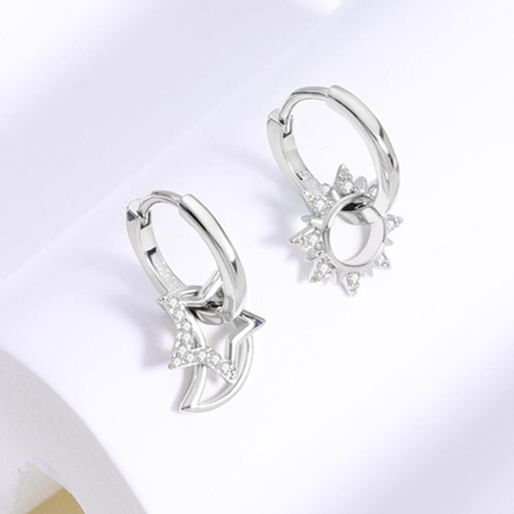 Silver 925 Asymmetric Sun-Moon-Star Charming Fashion Earring Fine Jewelry for Women Gift
