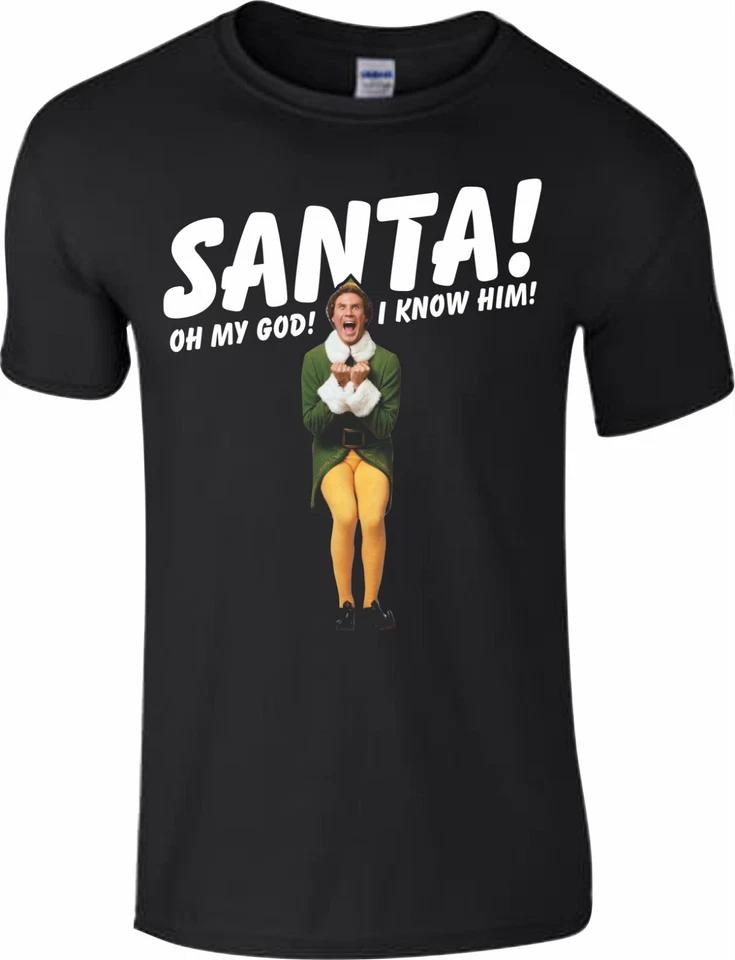 SANTA! I KNOW HIM! T-shirt Funny Buddy The Elf Christmas Kids Mens Gift Top S