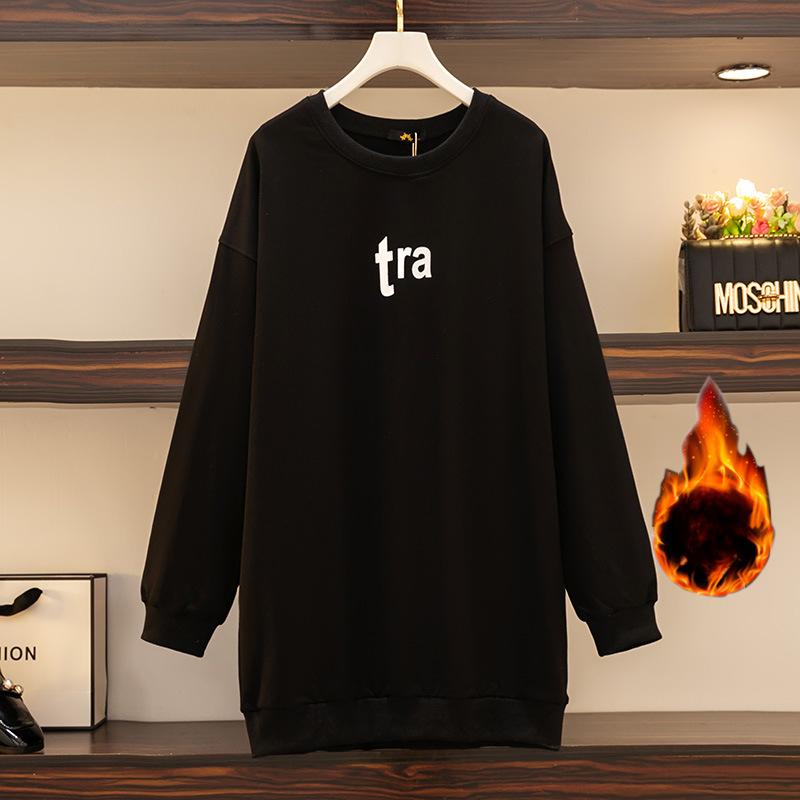 

Толстовка с капюшоном для женщин больших размеров, осенне-зимняя, с круглым вырезом и длинными рукавами, с подкладкой 6XL чёрный