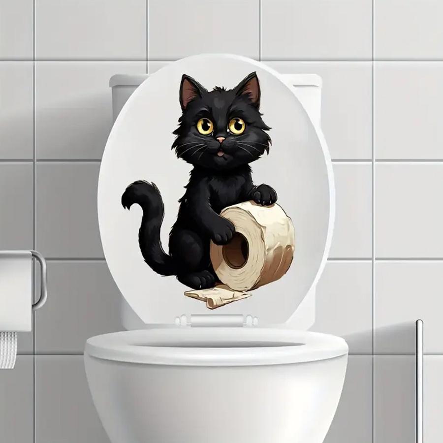 Niedlicher schwarzer Katze Toilettenpapierhalter Badezimmer selbstklebender dekorativer Aufkleber