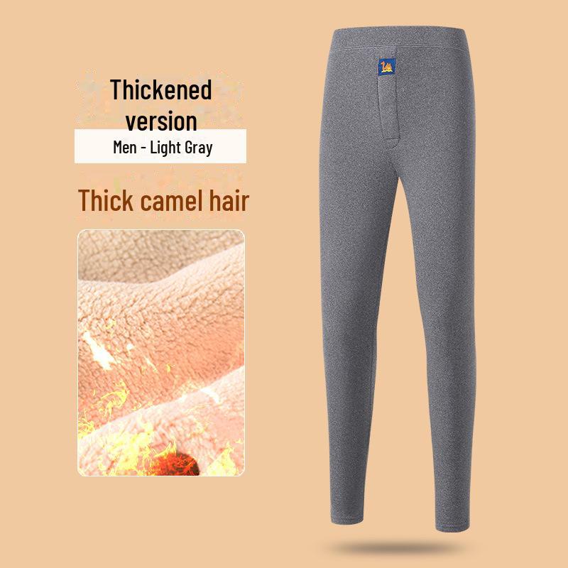 Men's Winter Thickened Velvet-Lined Elastic Waist Pants with Knee Pads - Camel Wool Cotton for Middle-Aged