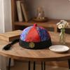 Chinese Costume Cap Traditional Ancient Satin Brocade Hat with Tassel for Entertainers,