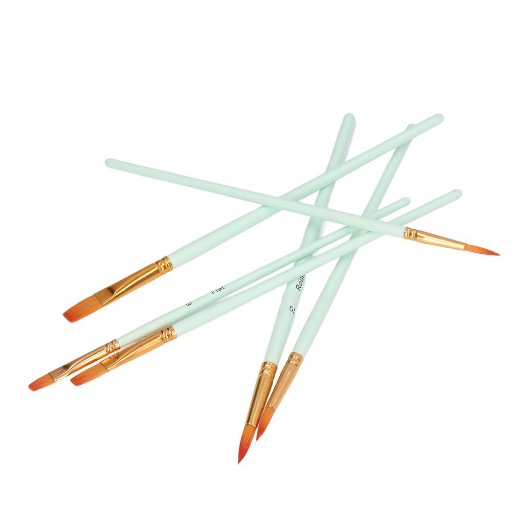 6pcs Paint Brush 6 Sizes Convenient Practical Reliable Durable Light Green Handle Drawing Supplies for Artists