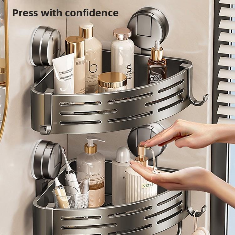 Abs Suction Cup Triangle Bathroom Shelf With Hooks For Home Organization And Storage