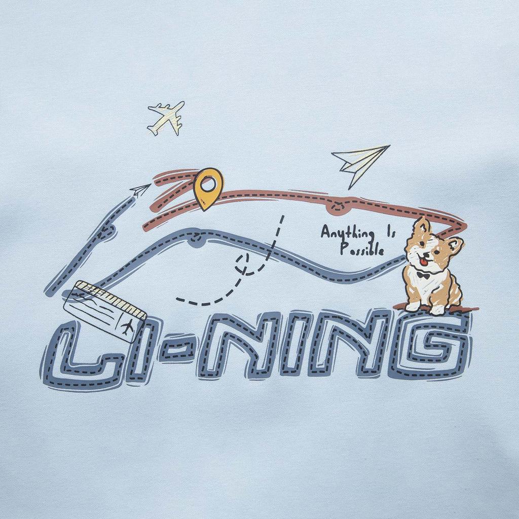Li Ning Sports Fashion Series Loose Letter Print Round Neck Pullover Fleece Warm Dopamine Long Sleeve Sweatshirt Women Sweatshirt Cloud-Blue AWDUF90-4