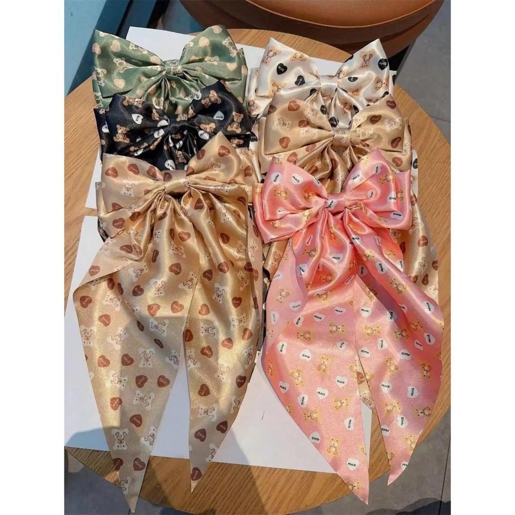 6 spring clip streamers bow hair clips for women
