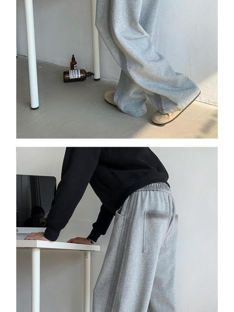 Gray Scimitar Unisex Casual Loose Straight Wide-Leg Pants for Spring and Autumn