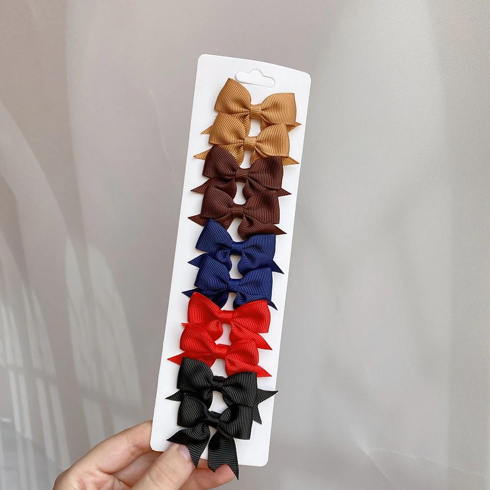 10Pcs/lot Kids Solid Color Ribbon Baby Bows Hair Clips for Baby Girls Handmade Bowknot Hairpin MiNi Barrettes Hair Accessories