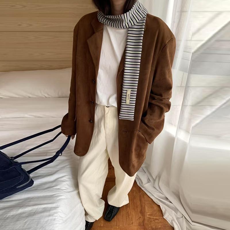 Vintage Sweet And Cool Girl Thin Scarf Y2k Millennium Niche Fashion Versatile Decoration Striped Knitted Cotton Narrow Neck