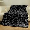 Outlined Playful Cats and Paw Prints On a Black Background. for All Seasons Blanket Lunch Break Throw Gift