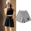 Pantalones Cortos Deportivos de Running de Color Sólido para Mujer Verano Sueltos de Cintura Alta Pierna Ancha