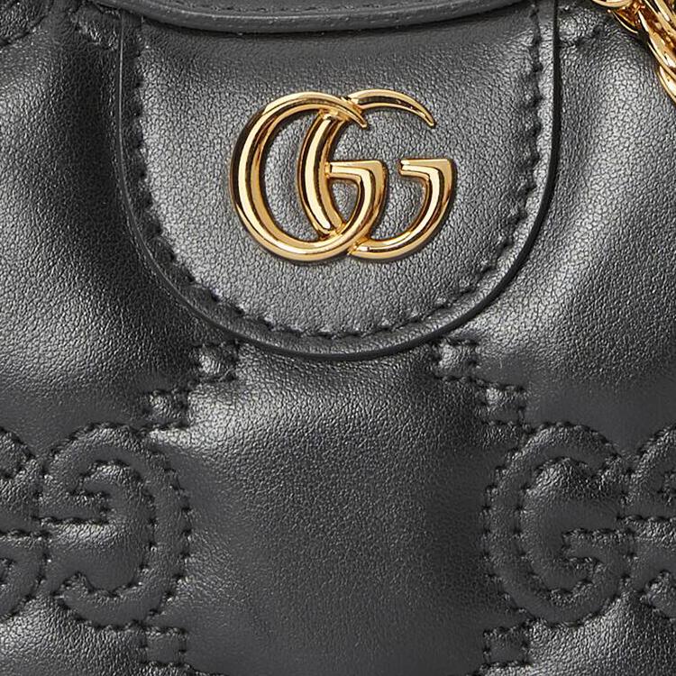 Gucci GG Matelassé Gold Logo Chain Canvas Backpack Leather Shoulder Bag Women Shoulder Bag Black 739736-UM8IG-1000