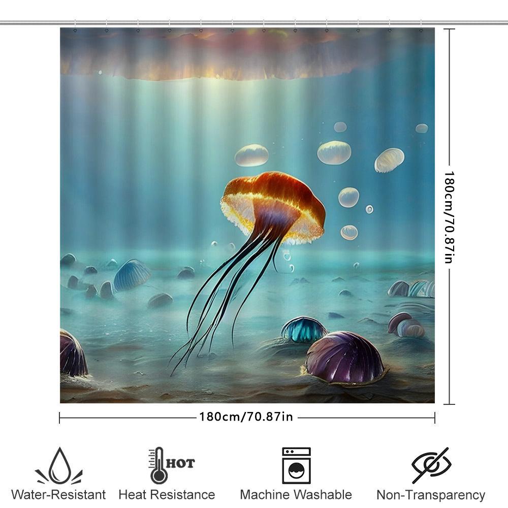 Blue Underwater World Shower Curtain with Jellyfish Design Waterproof Bath Fabric for Home Decor (Purple)