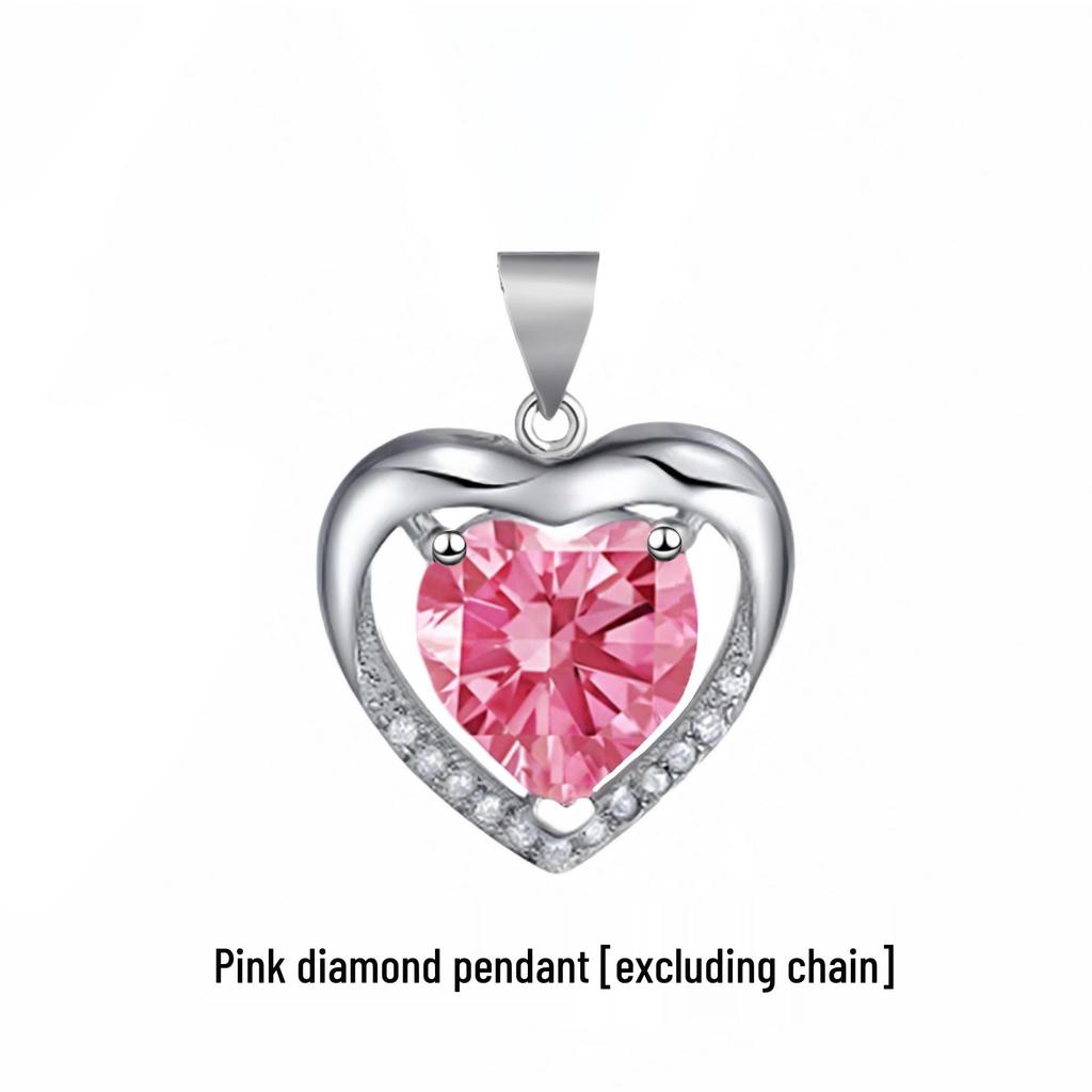 Korean Style Heart-Shaped Blue Crystal Necklace with Peach Heart Pendant