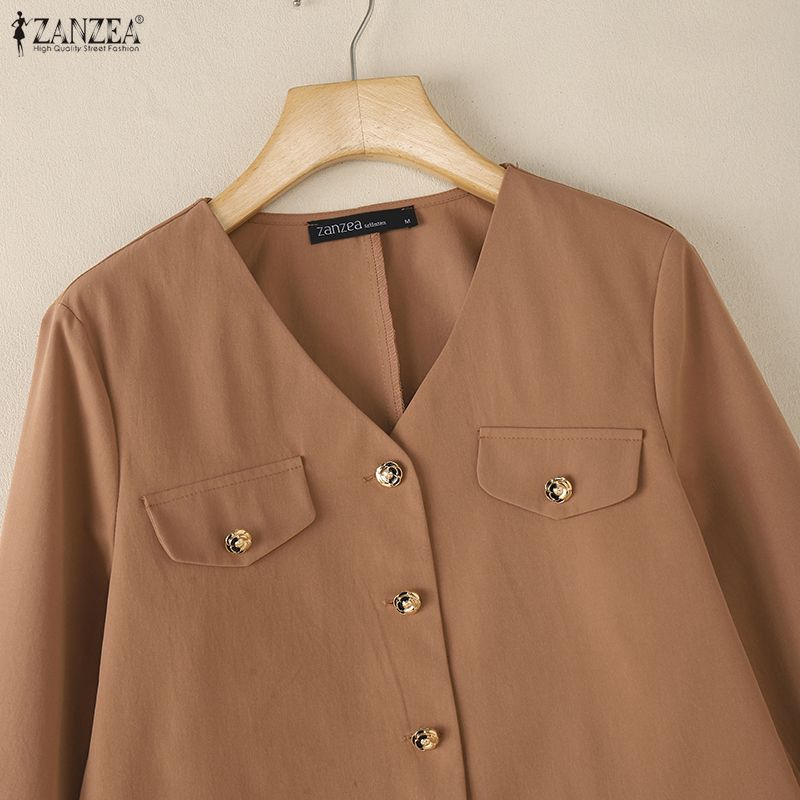 ZANZEA Women Casual V-Neck Long Sleeve Cardigan Blouse