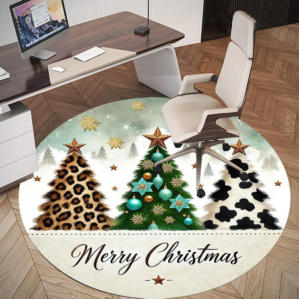 1pc Christmas tree Round Chair mat Area Rug - Non-Slip, Floor Mat for Office, Bedroom, home decor Christmas Gift-1002357
