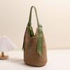 Women's Asian-Inspired Straw Tote Bag - Oversized Solid Woven Beach Bag with Detachable Ribbon for Vacation Essentials & Boho Outfits