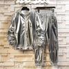 Youth Spring and Autumn Casual Sports Set: Shiny Jacket + Pants Performance Design Simple Two-Piece Set