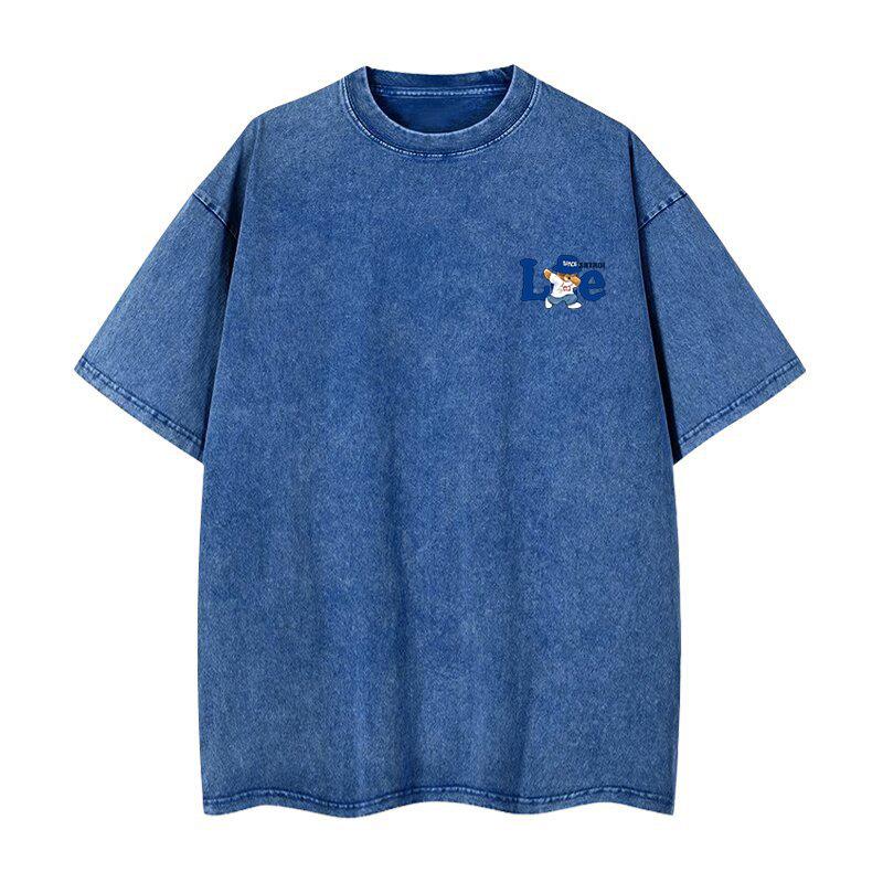 Washed pure cotton high-quality Korean brand trendy men s and women s unissed-style short-sleeved clothing