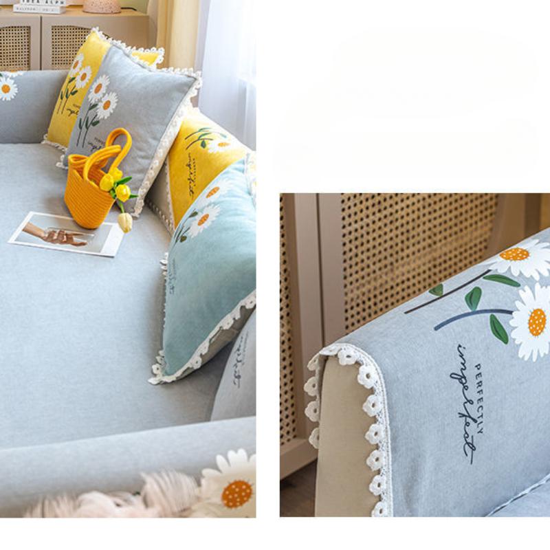 Chrysanthemen-bedruckte Chenille-Sofamatte, saisonaler, universeller Anti-Rutsch-Bezug und Handtuch, moderne, minimalistische und ästhetisch ansprechende Sitzkissen