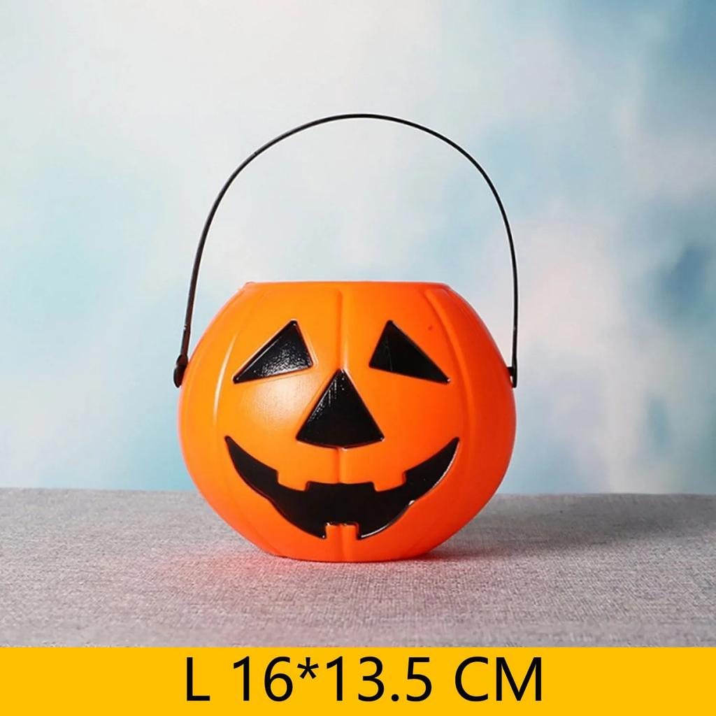 Halloween 3Pcs Pumpkin Buckets Portable Jack-O-Lantern Buckets Candle Led Lights Trick Or Treat Goody Buckets For Kids