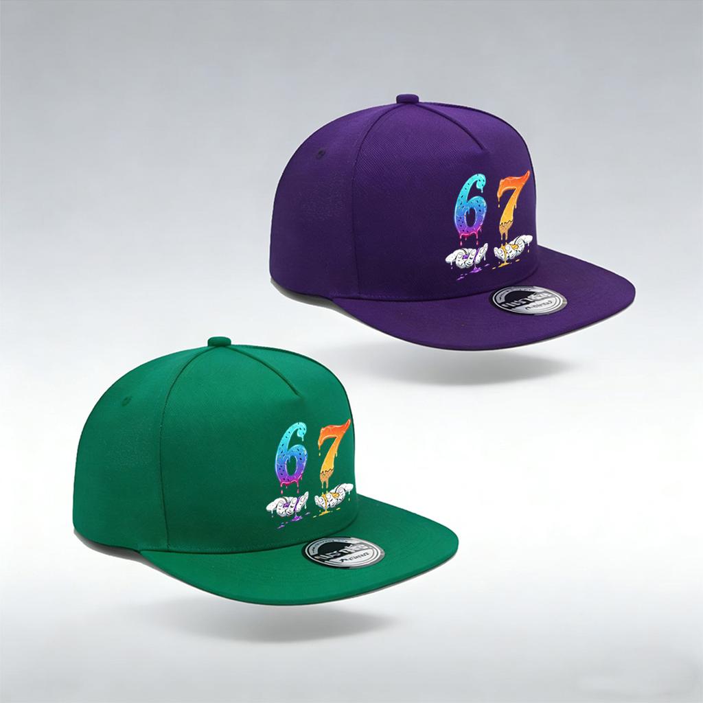 1/2PC Flat Brim Snapback Hat, Breathable, Melting Ice Cream 67 Print, Dopamine Streetwear for Men Women