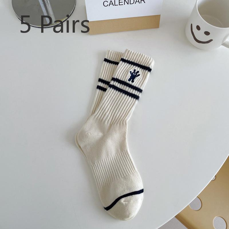 

5 пар женских весенне-осенних новых трендовых носков в рубчик с вышивкой всех видов 5 Pairs