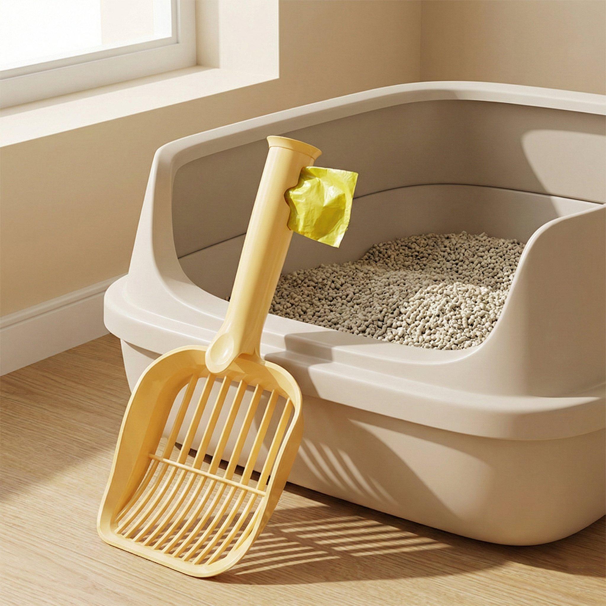 

1-Pack Yellow Cat Litter Scoop, Built-in Poop Bag Holder, Extra Large Shovel, Dual Grid & Quick Sand Leakage