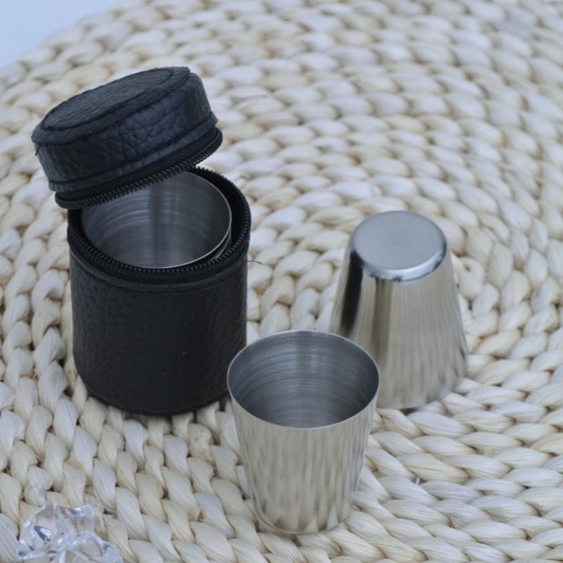 4Pcs 30ml Stainless Steel Shot Glasses with Leather Case Outdoor Hiking Gear Stackable Cup Camping Sets Portable Drink-ware Cup