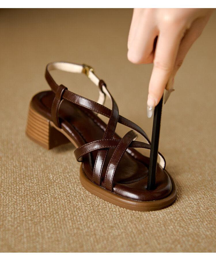 Retro High-heeled Sandals, Thick Heels, Medium Heels, Women's Shoes