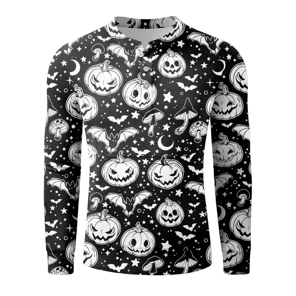 Pánská ležérní mikina na knoflíky, módní potištěná košile s dlouhým rukávem, pulovr