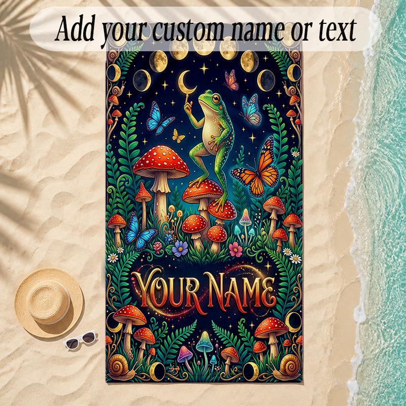Forest Theme Soft Beach Towel Personalized Custom Name Text Towel Portable for Beach Pool Travel