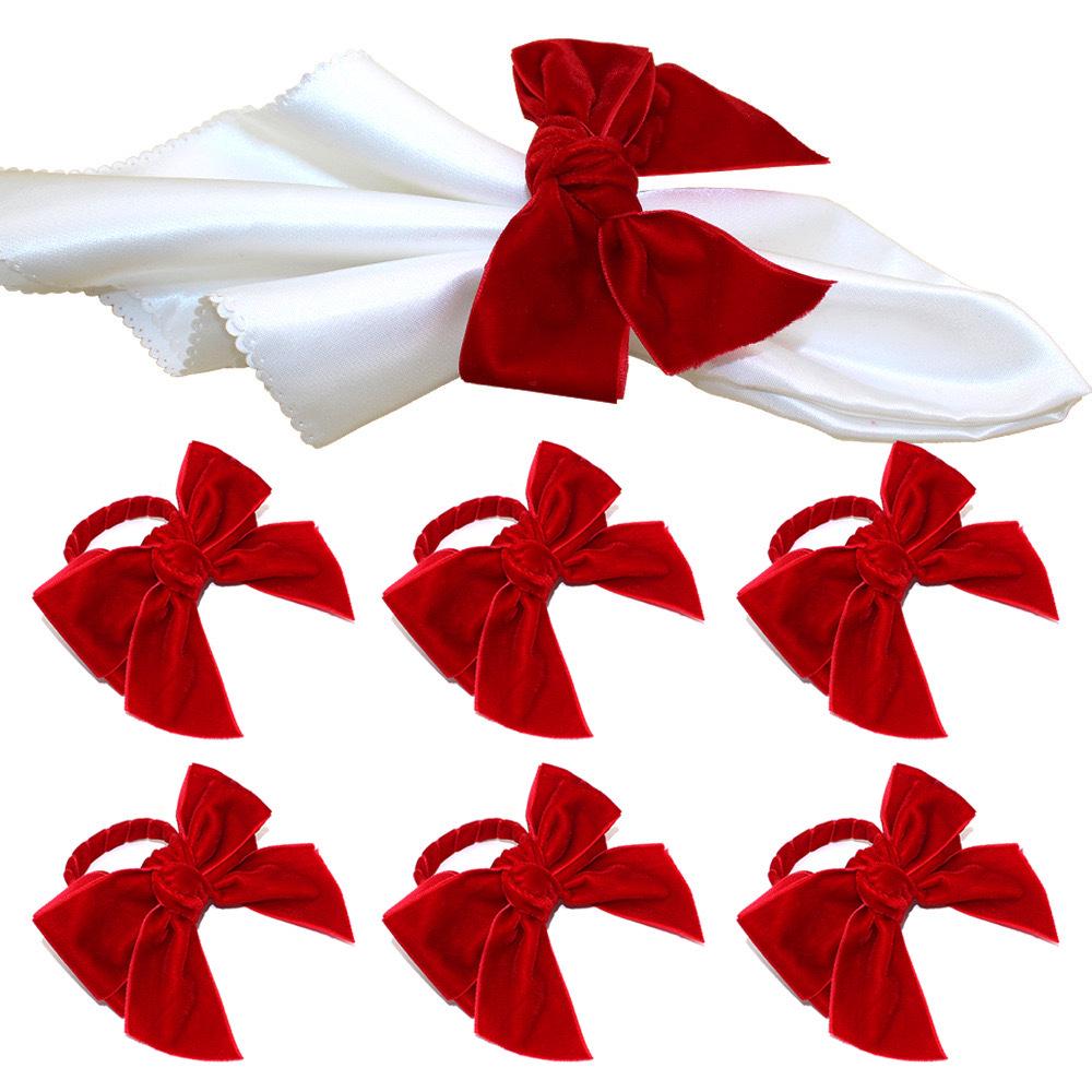 Velvet Red Christmas Bow Napkin Ring Holder