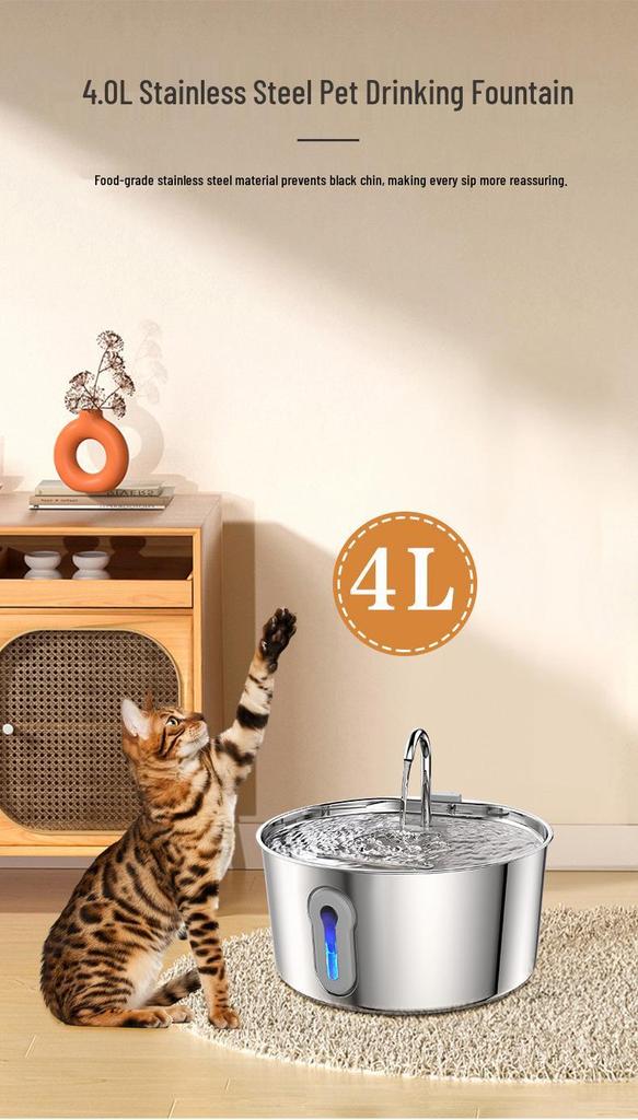 Stainless Steel Pet Water Dispenser with Automatic Circulation, 4L Capacity - Cat & Dog Drinking Fountain