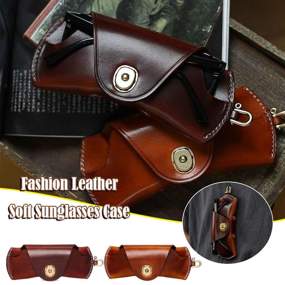 

Hanging Neck Sunglasses Case Leather Soft Glasses Case Eyeglasses Accessories кавовий