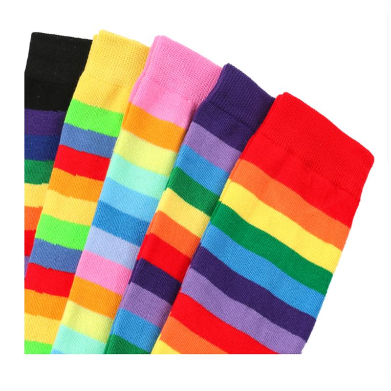 Rainbow Striped Long Tube Socks Over-the-Knee Socks Women Festival Party Costume Accessories Performance Dance Colorful Striped Socks Wholesale