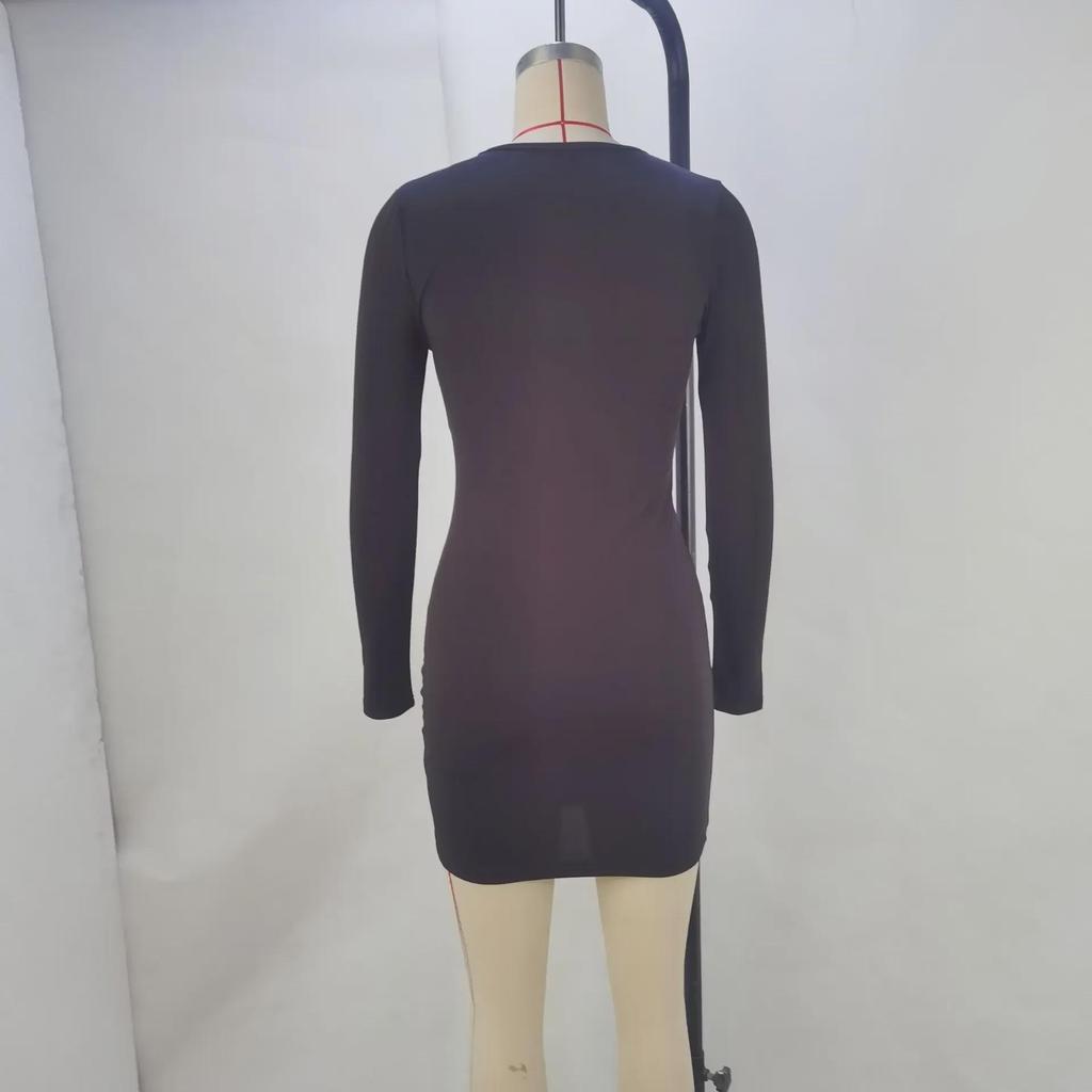 Chic European & American Spring/Autumn Women's Dress: Sleek, Sexy, Bodycon Hip Skirt with Long Sleeves for Nightclub Wear