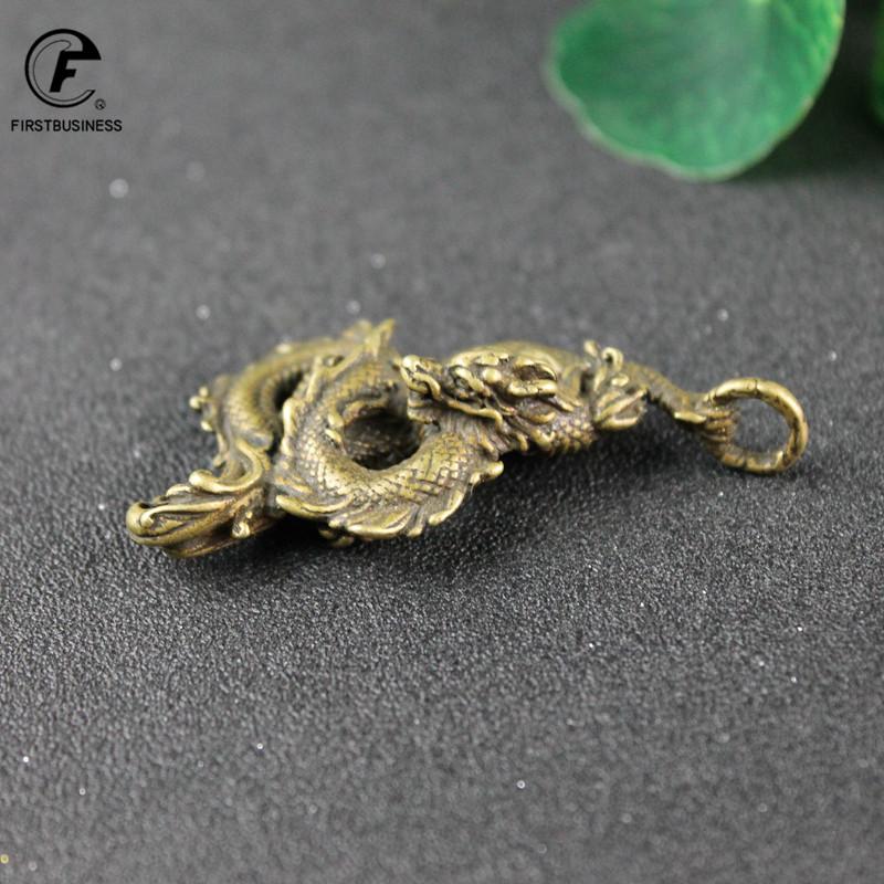 Vintage Copper Chinese Zodiac Dragon Statue Ornaments Brass Animal Miniatures Figurines Desk Car Keychains Decorations Craft
