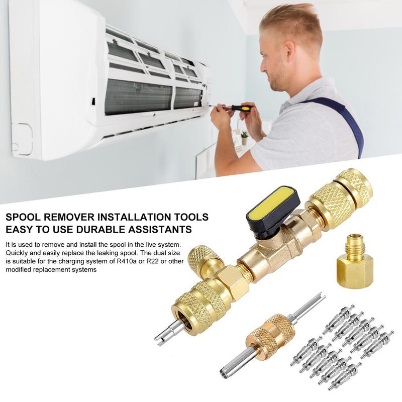 R410A R22 Ventilkernentferner-Installationswerkzeug Klimaanlagen-Reparaturwerkzeuge mit SAE-Anschluss in Doppelgröße 1/4 Zoll 5/16 Zoll HVAC-System