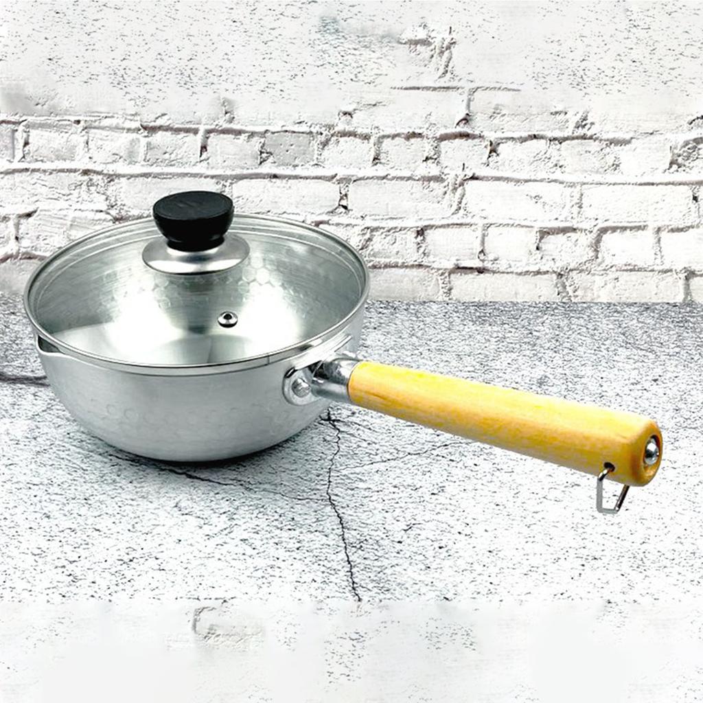 Milk Warmer Pot Prevent Sticking Flat Bottom Even Heating Aluminium Butter Warmer Pan Milk Saucepan with Wood Handle