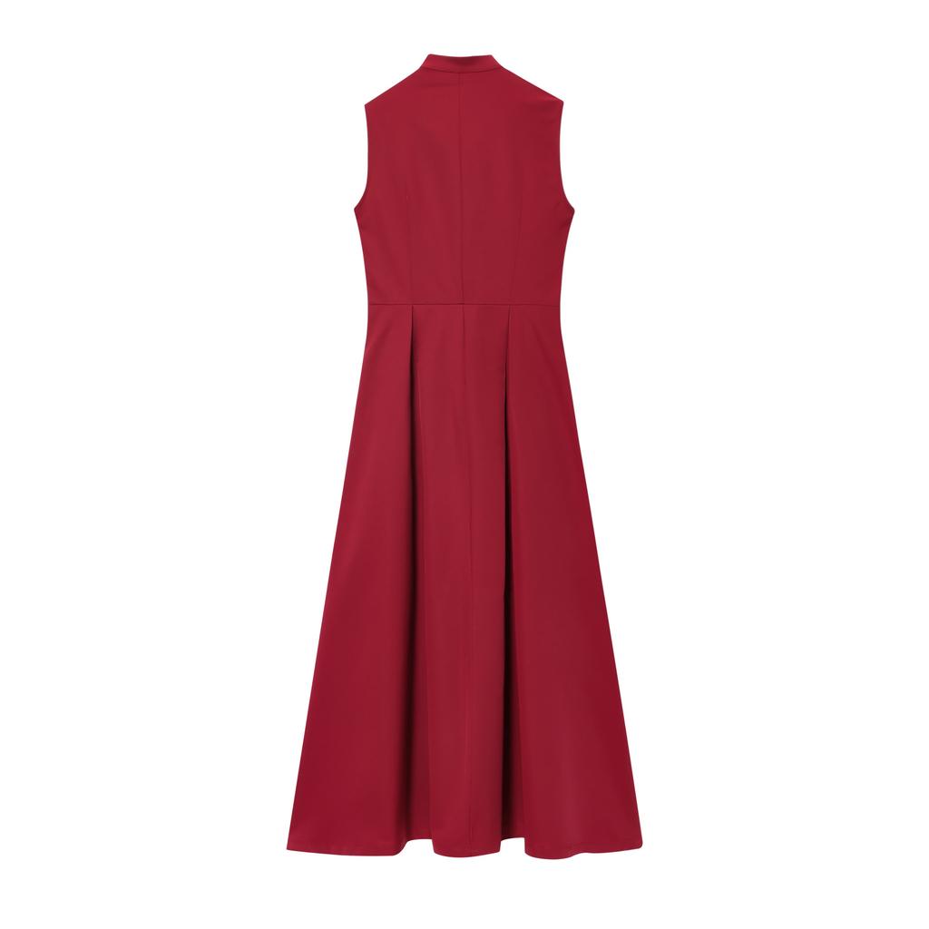 Women's Solid Color Sleeveless Zip Front A-Line Maxi Dress with Pockets