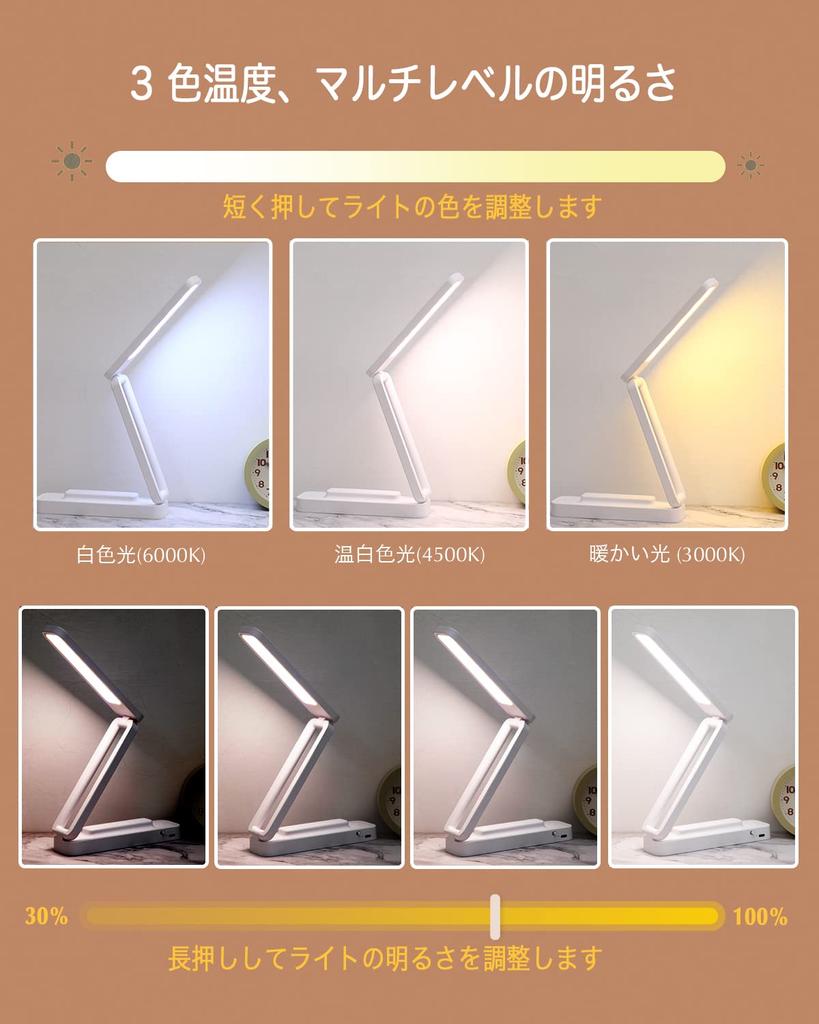 Foldable Desk Lamp, Eye-Friendly, Stand Lamp, Table Lamp, Hanging Lamp, Multi-Function, Touch Sensor, Cordless, Rechargeable, Reading Light, Stepless