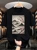 1pc Male Graphic T Shirt Chinese Traditional Art Mountain Plum Blossom Print Short Sleeve Crew Neck for Teenagers, for Teenager