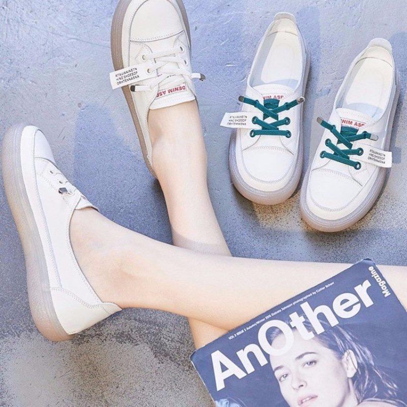 Little White Shoes Women's Autumn New Trendy Beef Tendon Sole Shallow Mouth Lace-up Lazy Shoes Soft Sole Student Single Shoes Women