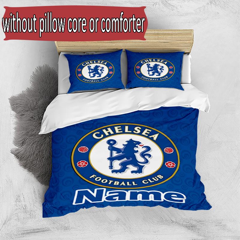 3'lü Nevresim Takımı (1*Nevresim Kılıfı + 2*Yastık Kılıfı, Çekirdeksiz), Özel İsimli Chelsea F.C Desenli Nevresim Takımı, Ev Yatak Odası Dekorasyon Hediyesi
