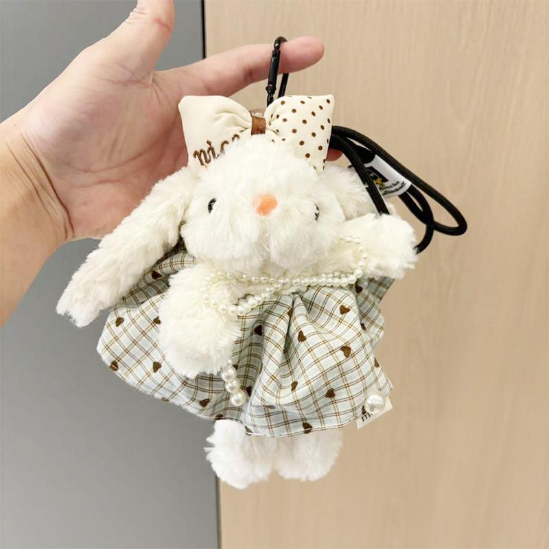 Dopamine Grid Rabbit Soft Toy Keyring With Colorful Bow For Collectors